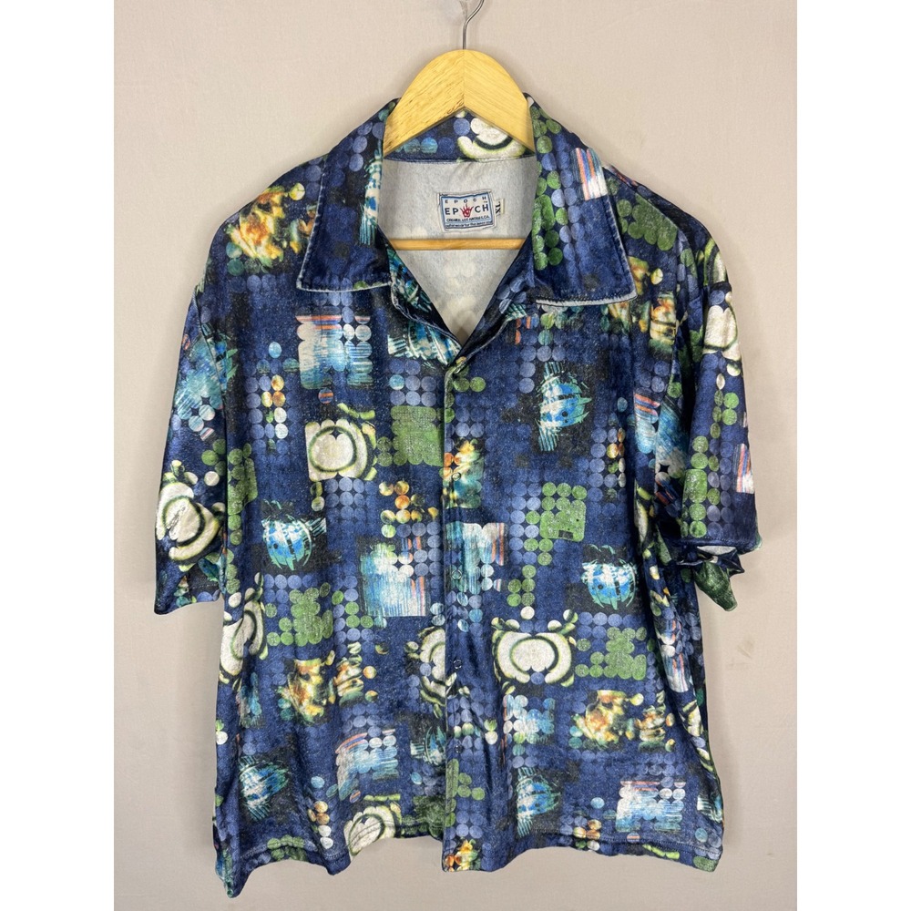 Vintage 90s Epoch Los Angeles Abstract Psychedelic Crushed Velvet Button Down XL